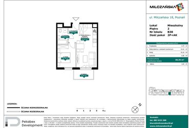 Rzut - Mieszkanie na sprzedaż 2 pokoje o powierzchni 38,29 m² - numer B38 w Milczańska 18