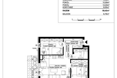 Rzut - Mieszkanie na sprzedaż 3 pokoje o powierzchni 59,42 m² - numer 35 w Ceramika