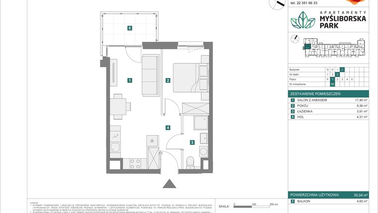 Rzut - Mieszkanie na sprzedaż 2 pokoje o powierzchni 35,04 m² - numer J59 w Apartamenty Myśliborska Park
