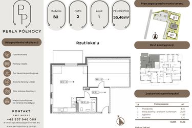Rzut - Mieszkanie na sprzedaż 2 pokoje o powierzchni 55,46 m² - numer B2.2_1 w Perła Północy etap 2