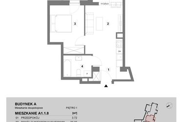 Rzut - Mieszkanie na sprzedaż 2 pokoje o powierzchni 44,03 m² - numer A1.1.8 w ATAL Grabiszyn