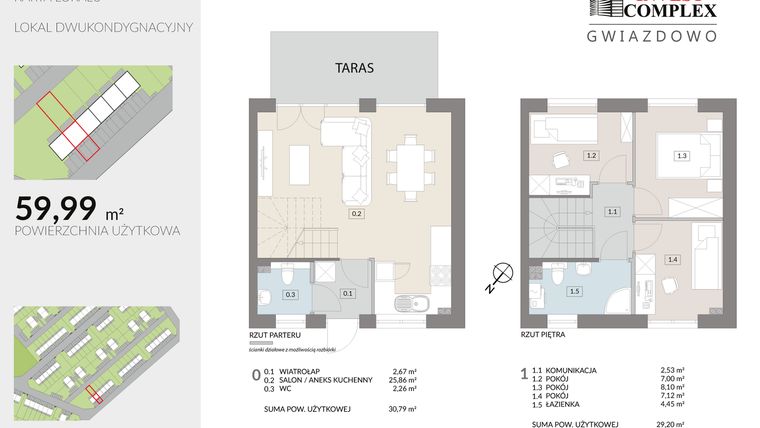 Rzut - Dom na sprzedaż 4 pokoje o powierzchni 59,99 m² - numer N17.2 w Osiedle Gwiazdowo etap 12