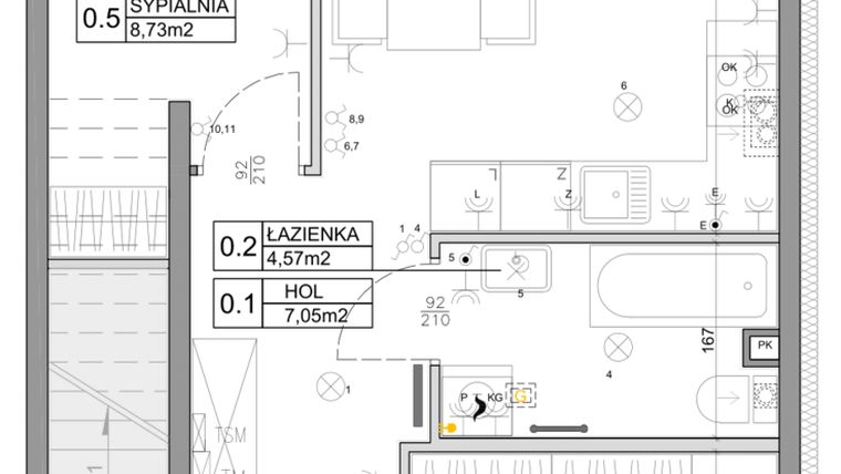 Rzut - Mieszkanie na sprzedaż 3 pokoje o powierzchni 48,03 m² - numer 59 w Manufaktura Marki 2 etap III