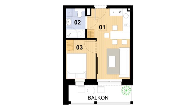 Rzut - Mieszkanie na sprzedaż 2 pokoje o powierzchni 27,79 m² - numer L21 w Green Park Resort III