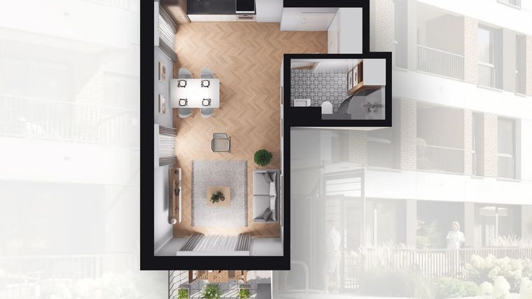 Rzut - Mieszkanie na sprzedaż 1 pokój o powierzchni 31,84 m² - numer B2.52 w Quercus