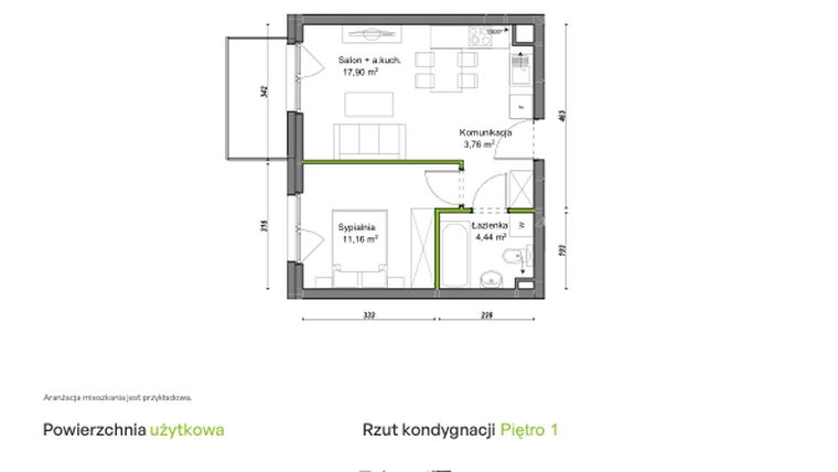 Rzut - Mieszkanie na sprzedaż 2 pokoje o powierzchni 37,26 m² - numer C1/D/04 w Orawska Vita
