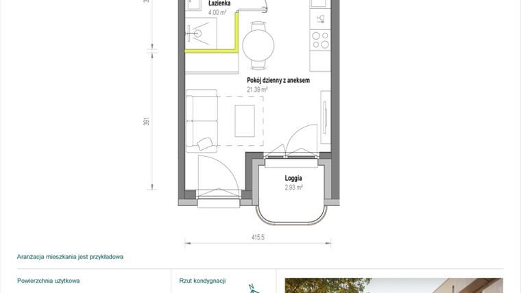 Rzut - Mieszkanie na sprzedaż 1 pokój o powierzchni 25,4 m² - numer A/2/46 w Skorosze Vita