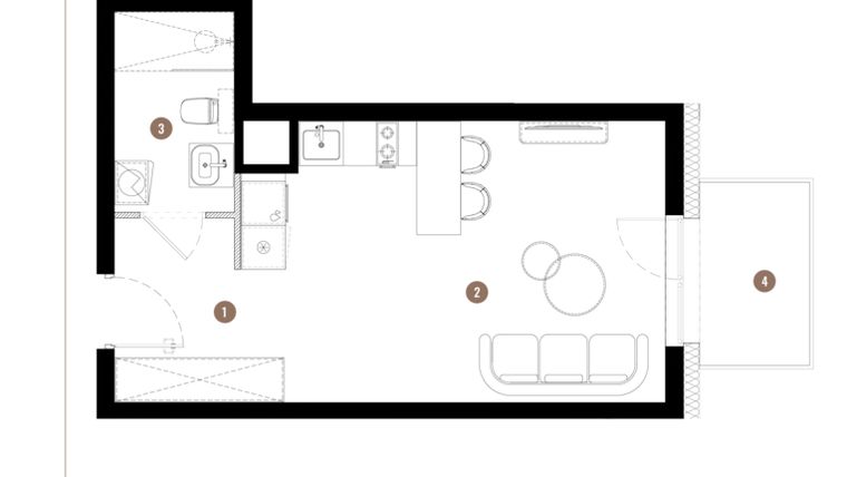 Rzut - Mieszkanie na sprzedaż 1 pokój o powierzchni 30,17 m² - numer C2.01.18 w Apartamenty Reytana