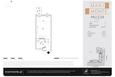 Rzut - Mieszkanie na sprzedaż 1 pokój o powierzchni 30,57 m² - numer MU.3.24 w Marimonte - apartamenty inwestycyjne