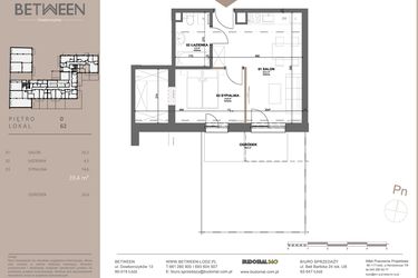 Rzut - Mieszkanie na sprzedaż 2 pokoje o powierzchni 39,2 m² - numer 62 w BETWEEN