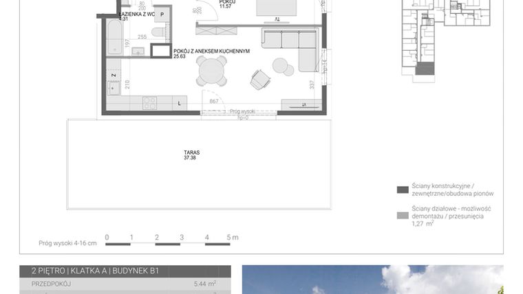 Rzut - Mieszkanie na sprzedaż 2 pokoje o powierzchni 46,95 m² - numer M21 w Modern House II