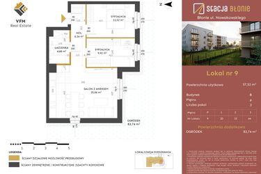 Rzut - Mieszkanie na sprzedaż 3 pokoje o powierzchni 57,52 m² - numer 9 w Stacja Błonie etap II
