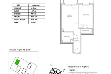 Rzut - Mieszkanie na sprzedaż 2 pokoje o powierzchni 44 m² - numer D12 w Osiedle Zuchów