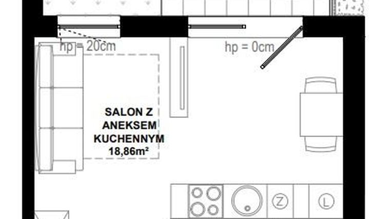 Rzut - Mieszkanie na sprzedaż 1 pokój o powierzchni 25,76 m² - numer B.2 w Apartamenty Bałtyk
