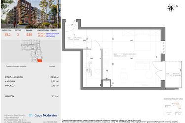 Rzut - Mieszkanie na sprzedaż 1 pokój o powierzchni 41,46 m² - numer I-B28 w Industria etap I-B