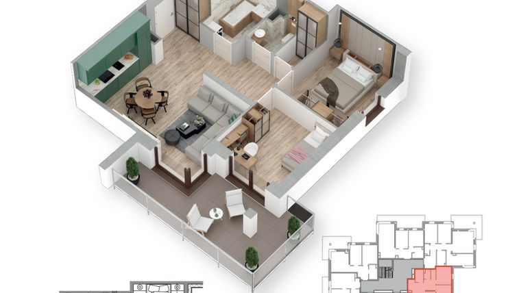 Rzut - Mieszkanie na sprzedaż 3 pokoje o powierzchni 59,41 m² - numer 26 w Villa Park - Etap III