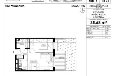 Rzut - Mieszkanie na sprzedaż 2 pokoje o powierzchni 35,68 m² - numer JAR-II-B-LM-M41 w Osiedle JAR Heweliusza etap II