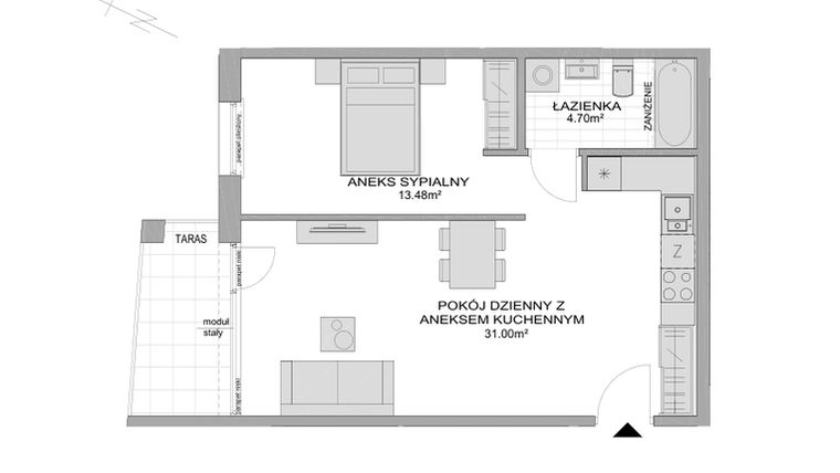 Rzut - Mieszkanie na sprzedaż 1 pokój o powierzchni 50,39 m² - numer CP/R7/129 w Centralpark