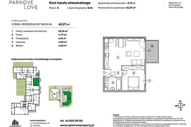 Rzut - Mieszkanie na sprzedaż 2 pokoje o powierzchni 42,27 m² - numer B.34 w Parkove Love