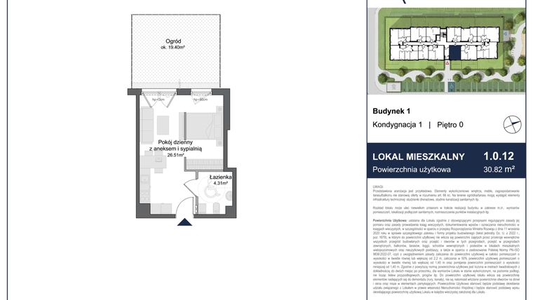 Rzut - Mieszkanie na sprzedaż 1 pokój o powierzchni 30,82 m² - numer 1.0.12 w Rytelska