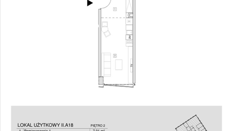 Rzut - Mieszkanie na sprzedaż 1 pokój o powierzchni 28,08 m² - numer II.A.18 w Krakowska 35 - Apartamenty Inwestycyjne