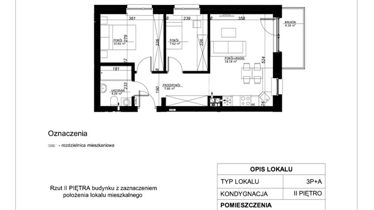 Rzut - Mieszkanie na sprzedaż 3 pokoje o powierzchni 48,21 m² - numer 12 w Esperanto Park etap II