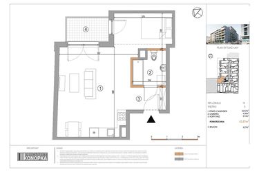 Rzut - Mieszkanie na sprzedaż 1 pokój o powierzchni 43,07 m² - numer A5/14 w 5th Avenue Apartments