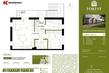 Rzut - Mieszkanie na sprzedaż 3 pokoje o powierzchni 53,01 m² - numer 4B w Wiązowna Forest