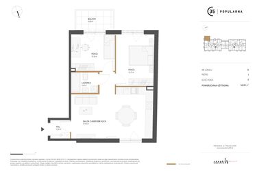 Rzut - Mieszkanie na sprzedaż 3 pokoje o powierzchni 56,3 m² - numer M.09 w Popularna 35