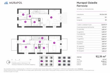 Rzut - Mieszkanie na sprzedaż 5 pokoi o powierzchni 90,1 m² - numer 13-21.A.1.20 w Murapol Osiedle Ferrovia