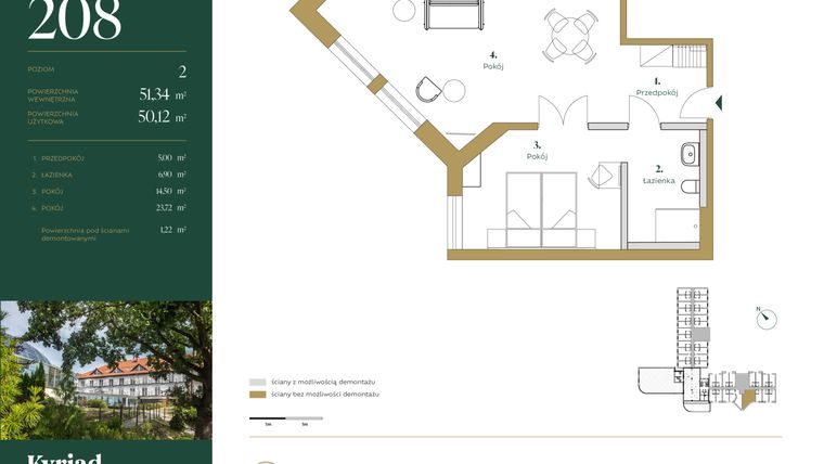 Rzut - Mieszkanie na sprzedaż 2 pokoje o powierzchni 51,34 m² - numer 208 w Kyriad Karkonosze