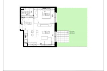 Rzut - Mieszkanie na sprzedaż 2 pokoje o powierzchni 46,52 m² - numer 1.3 w Ogrody Wiślane etap VI