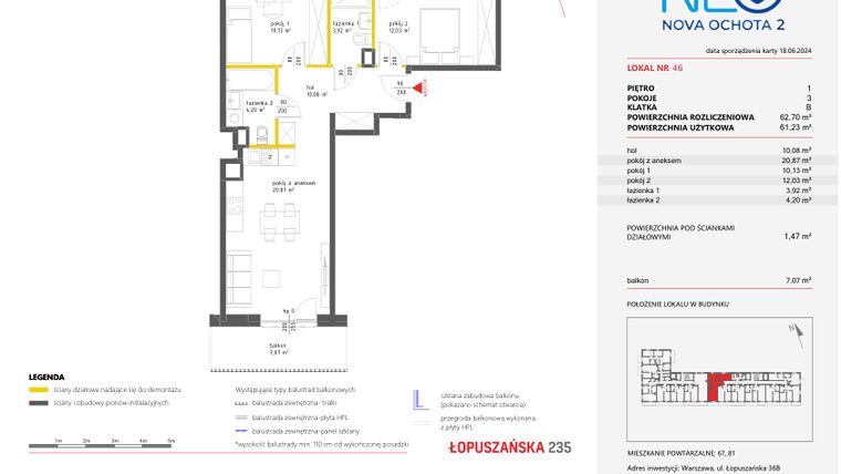 Rzut - Mieszkanie na sprzedaż 3 pokoje o powierzchni 62,7 m² - numer 46 w Neo Nova Ochota 2