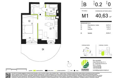 Rzut - Mieszkanie na sprzedaż 1 pokój o powierzchni 42,12 m² - numer B.0.2 w Ogrody Staromiejskie