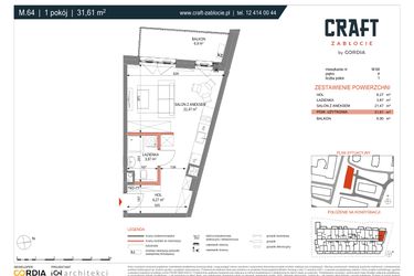 Rzut - Mieszkanie na sprzedaż 1 pokój o powierzchni 31,61 m² - numer A1.M.64 w Craft Zabłocie