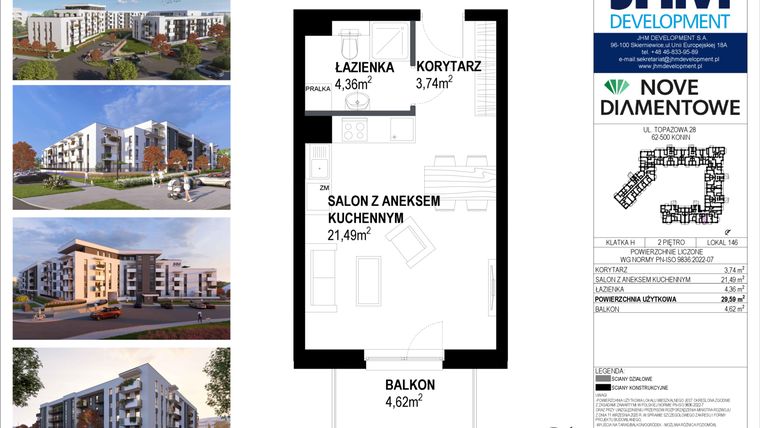 Rzut - Mieszkanie na sprzedaż 1 pokój o powierzchni 29,59 m² - numer 146 w Nove Diamentowe