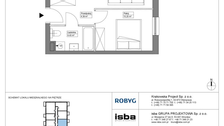 Rzut - Mieszkanie na sprzedaż 2 pokoje o powierzchni 39 m² - numer KR8/B/1/6 w Apartamenty Krakowska etap VIII