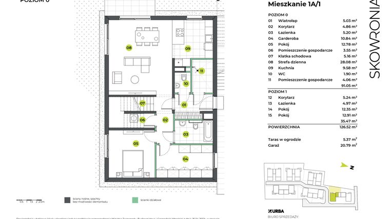 Rzut - Mieszkanie na sprzedaż 4 pokoje o powierzchni 126,52 m² - numer 1AL/1 w Skowronia