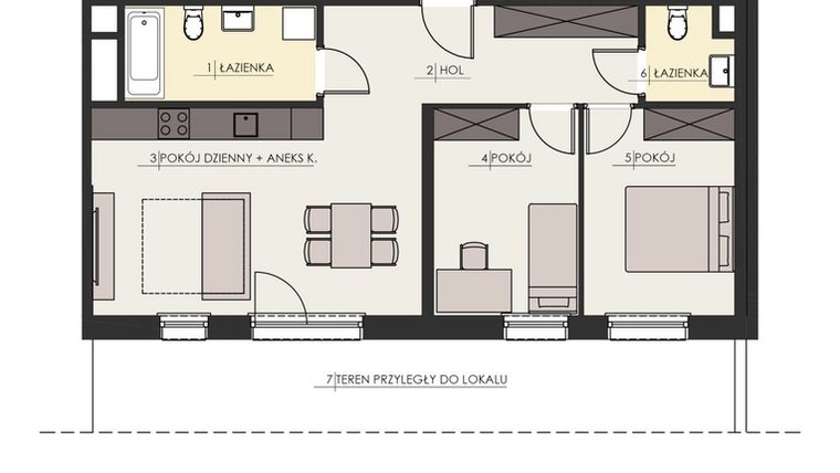Rzut - Mieszkanie na sprzedaż 3 pokoje o powierzchni 65,26 m² - numer 6 w Osiedle Platinum III