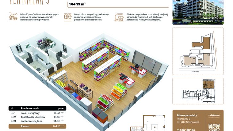 Rzut - Lokal użytkowy na sprzedaż 1 pokój o powierzchni 144,13 m² - numer AL 01 w Teatralna 3