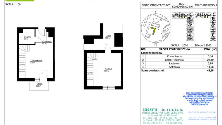 Rzut - Mieszkanie na sprzedaż 2 pokoje o powierzchni 42,88 m² - numer B45 w Jasielska 8C