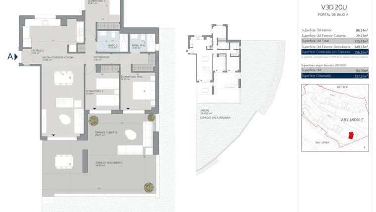 Rzut - Mieszkanie na sprzedaż 3 pokoje o powierzchni 124 m² - numer 6.0.A w Aby Middle