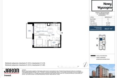 Rzut - Mieszkanie na sprzedaż 2 pokoje o powierzchni 38,07 m² - numer C1.A19 w Nowy Wyszogród etap II
