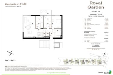Rzut - Mieszkanie na sprzedaż 5 pokoi o powierzchni 138,3 m² - numer A13.02 w Royal Garden Wilanów Apartamenty