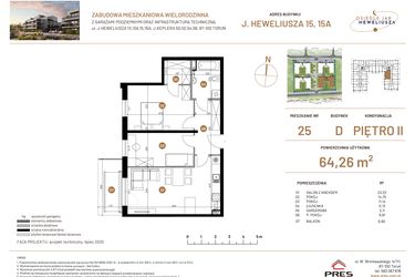Rzut - Mieszkanie na sprzedaż 3 pokoje o powierzchni 64,26 m² - numer JAR-IV-D-LM-M25 w Osiedle JAR Heweliusza etap IV