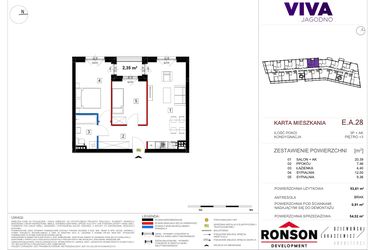 Rzut - Mieszkanie na sprzedaż 3 pokoje o powierzchni 54,81 m² - numer EA_28 w Viva Jagodno etap III