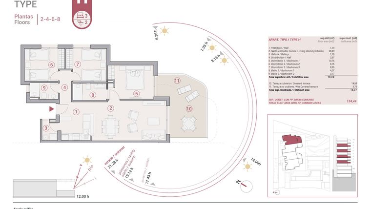 Rzut - Mieszkanie na sprzedaż 3 pokoje o powierzchni 134,44 m² - numer 2-H w Apartamenty w Calpe - 64774338