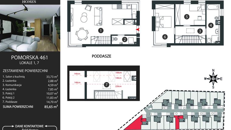 Rzut - Dom na sprzedaż 6 pokoi o powierzchni 82,48 m² - numer 1 w Osiedle Pomorska 461