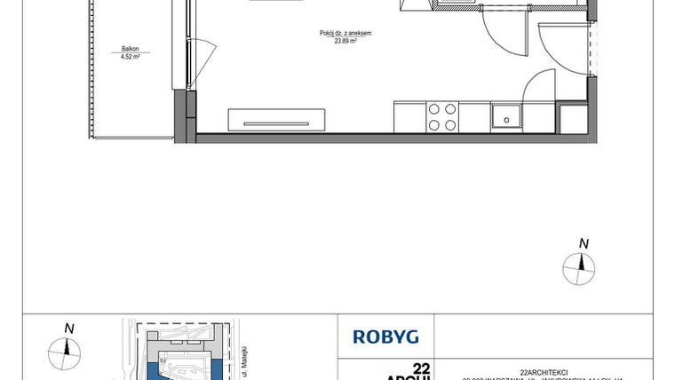 Rzut - Mieszkanie na sprzedaż 1 pokój o powierzchni 28,22 m² - numer LH/LHA/D/3/4 w Lira House