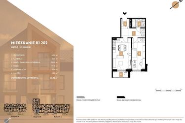 Rzut - Mieszkanie na sprzedaż 2 pokoje o powierzchni 57,3 m² - numer B1.202 w MOTTO Wojnów